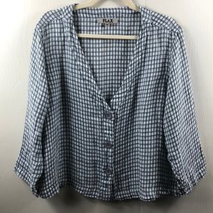 FLAX Black & White Gingham Print Blouse Size M